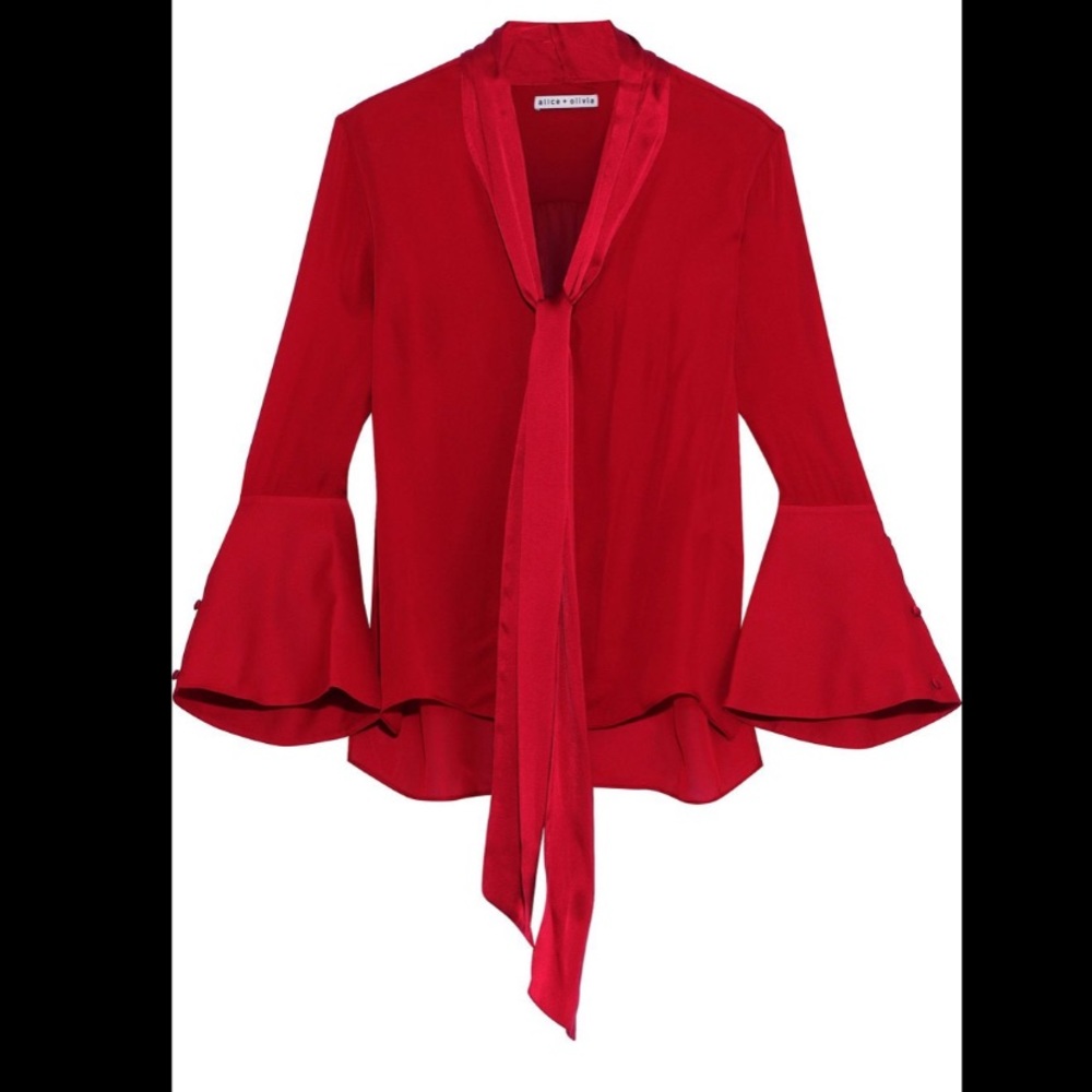 Alice & Olivia Tie Front Red Silk Blouse